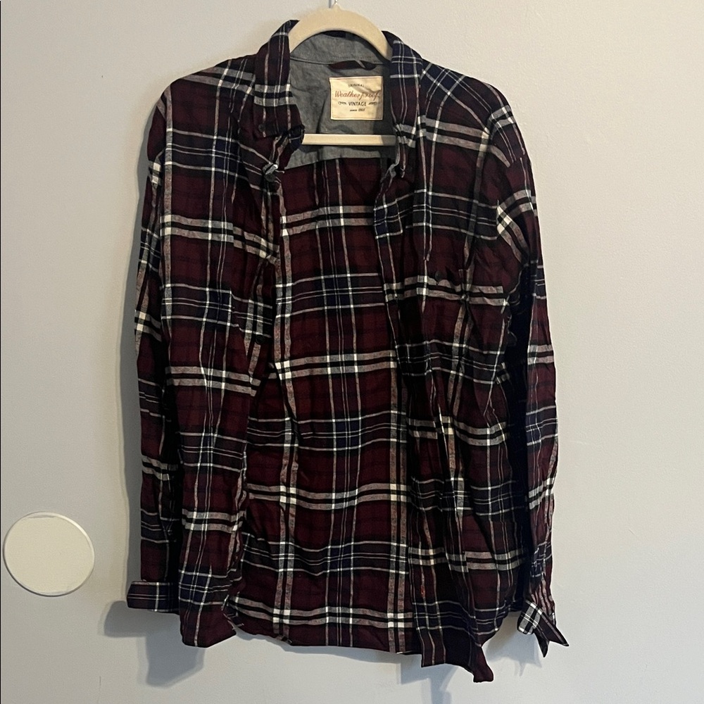 Weatherproof Men's Burgundy Plaid Button-Down Shirt